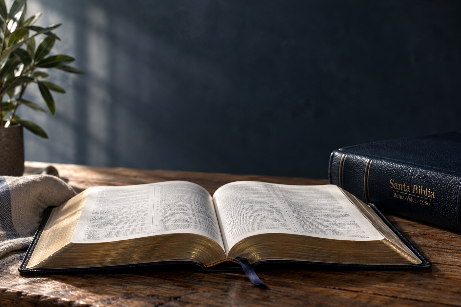 Biblia Reina-Valera 1960 abierta sobre una mesa
