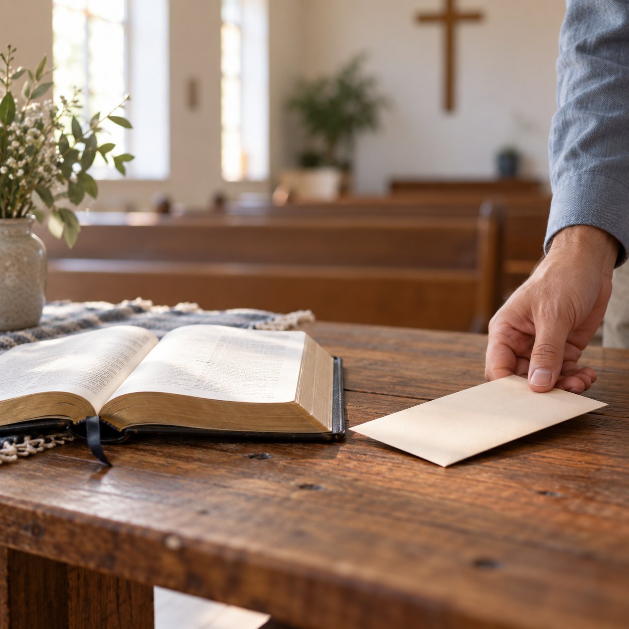 Una ofrenda junto a una Biblia abierta